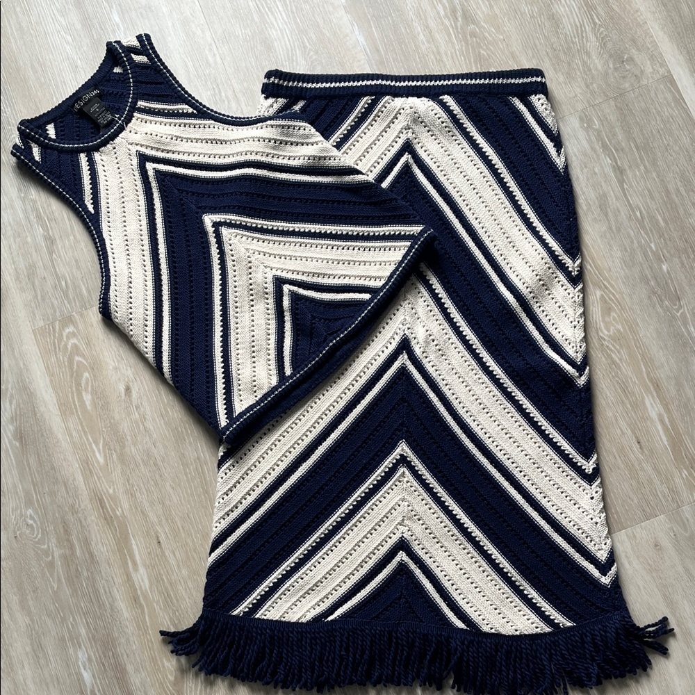 Navy & Cream Chevron Knit Skirt Set
